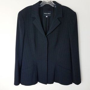 Giorgio Armani Size 14 Navy Blue Pin Lama Wool Blend Blazer Suit Coat Jacket